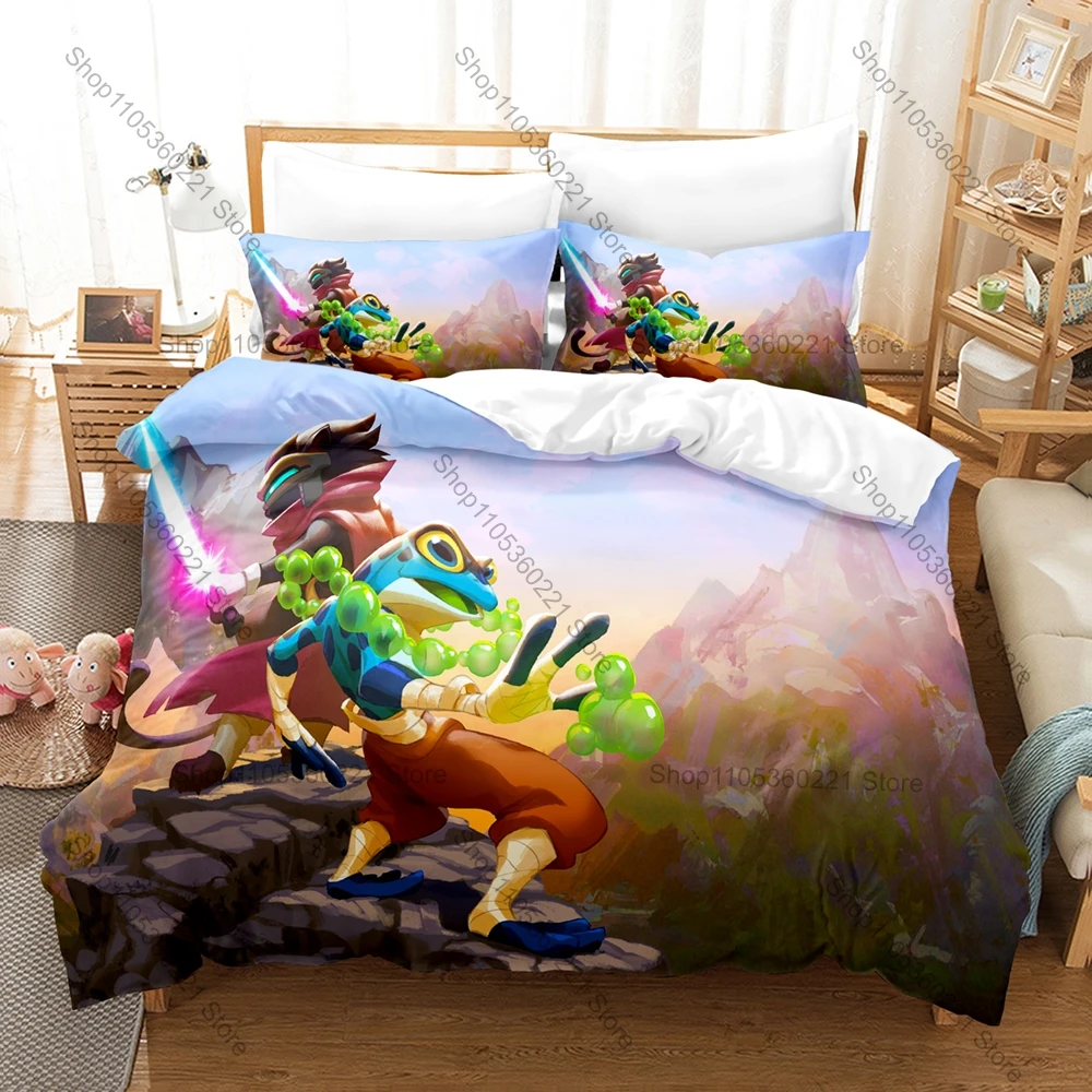 Rivals of Aether Duvet Cover + 2 Pillowcases, Indie Fighting Game Print Bedding Set, Soft Bed Linens for Game Fans Bedroom Decor