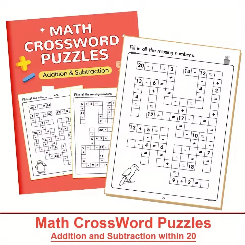 Math CrossWord Puzzles: Addition and Subtraction within 20, Criss Cross Challenges Game, Math Workbook for Kids Ages 5-8