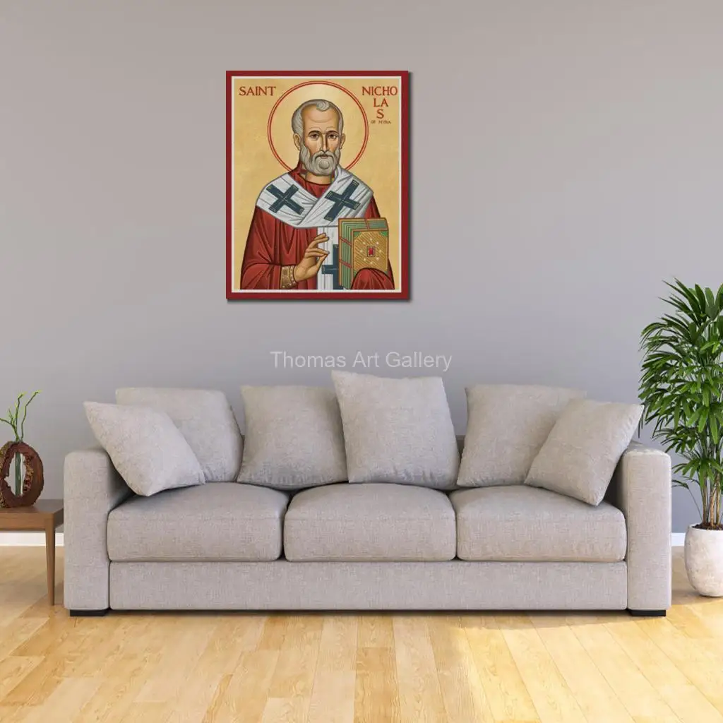 St. Nicholas of Myra Orthodox Icon Canvas Print Byzantine Bishop Gospel Book Wall Art for Home Altar Decor Christmas Gift