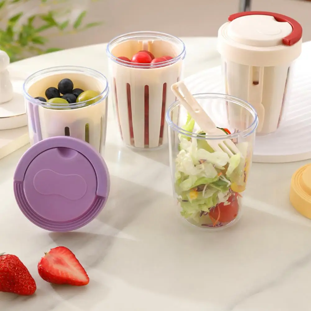 

Salad Cup 500-600ml Food-Grade Salad Bowl Portable Leak-Proof Salad Jar with Spoon Enhanced Drainage System