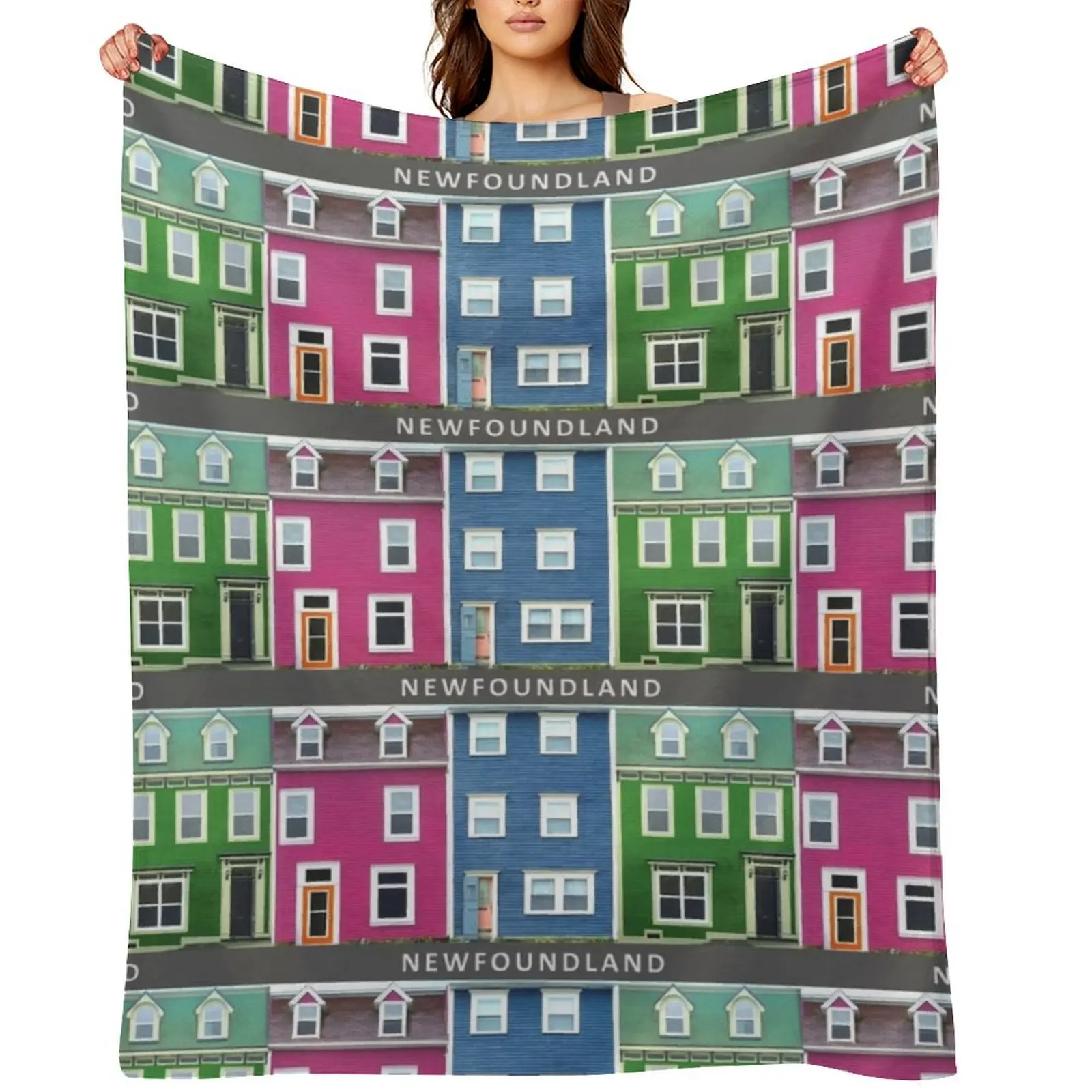 

NEWFOUNDLAND Pink Blue Green Row Houses Throw Blanket Fashion Sofas Decoratives warm winter Thins Blankets