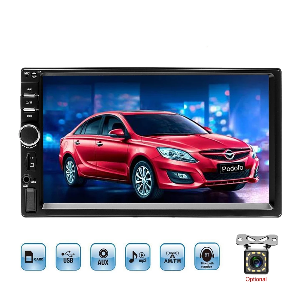 

Car Radio HD 7" Touch Screen Stereo Bluetooth 12V 2 Din FM ISO Power Aux Input MP5 Multimedia Player TF USB Led Rear View Camera