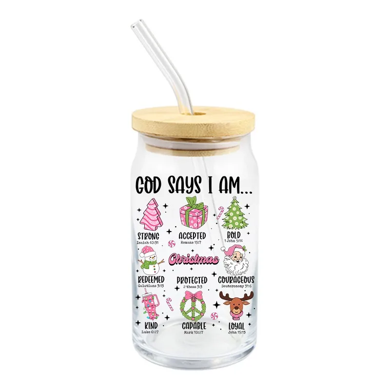 6Pcs Christmas UV DTF 3D Christ Series Sticker Faith Pary Wraps Cup Mug Glass Cup Durable Waterproof Transfer Sticker