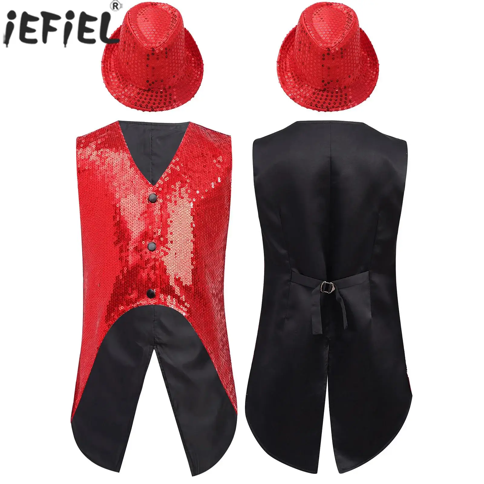 

Детский блестящий жилет без рукавов с блестками для джазовых танцев и шляпой, школьное шоу, Хэллоуин, карнавальный сценический костюм для вечеринки