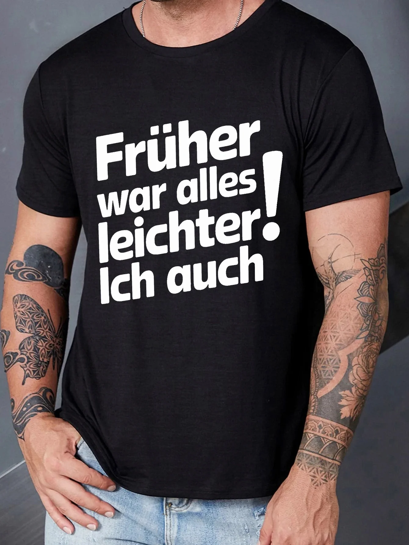 

Men'S Plus Size Casual Crew Neck T-Shirt with Inspirational German Quote