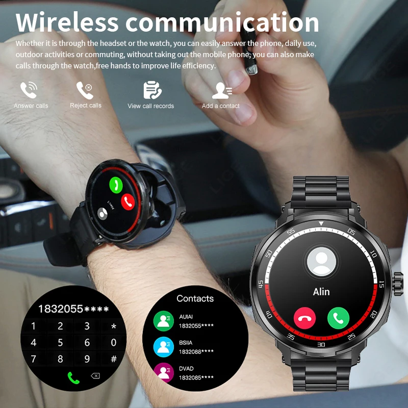 LIGE New TWS Headset Smart Watch 2 in 1 Wireless Bluetooth Earphone NFC Blood Pressure Heart Rate Testing Sport men’s Smartwatch