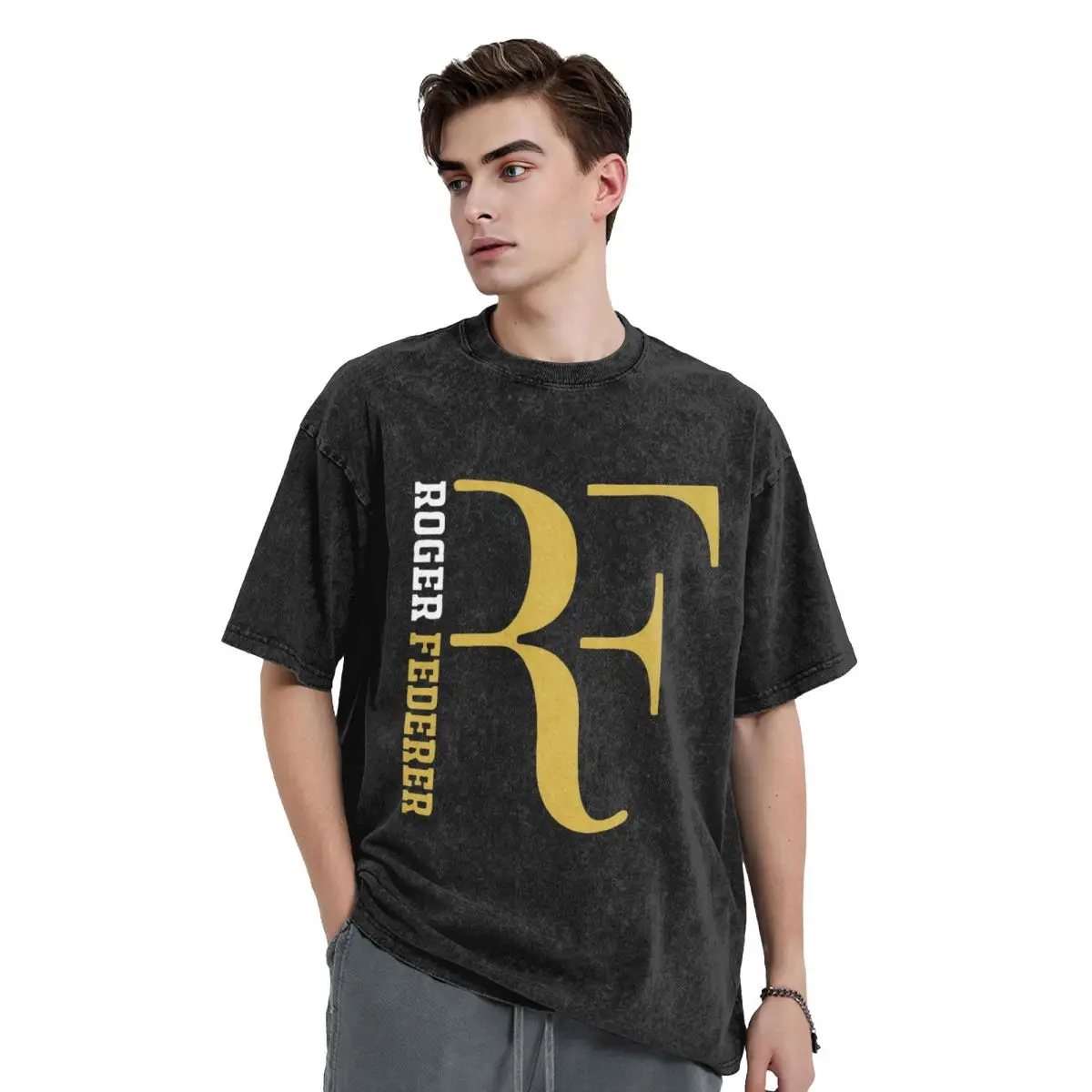 Roger Federer Washed T Shirts Oversized Short Sleeve Hip Hop T-Shirt Streetwear Tops Tees for Men Women