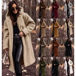 Women Solid Color Long Sleeve Woolen Coat Hooded Winter Autumn Warm Outwear Trench