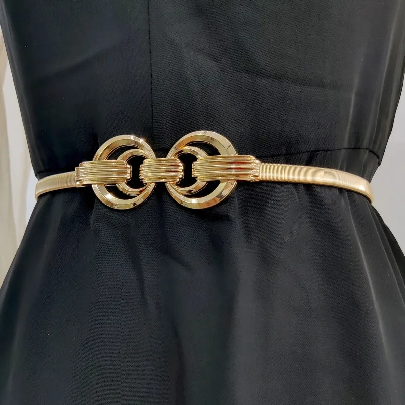 

2024 Fashion Elastic Gold Chain Belt Waist Designer Belts for Women High Quality Luxury Brand Stretch Waistband Dress Metal Riem