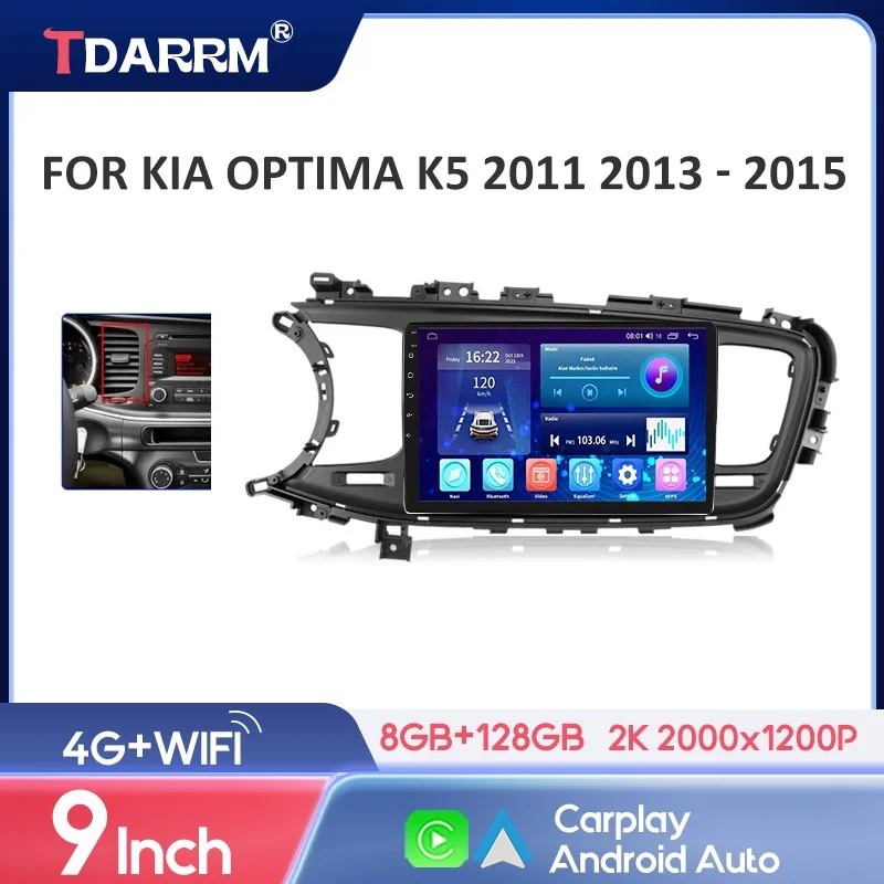 

TDARRM For KIA Optima K5 2011 2013 - 2015 2K QLED Android 13 Car Radio Multimedia Player GPS CarPlay 4G Navigation stereo DSP