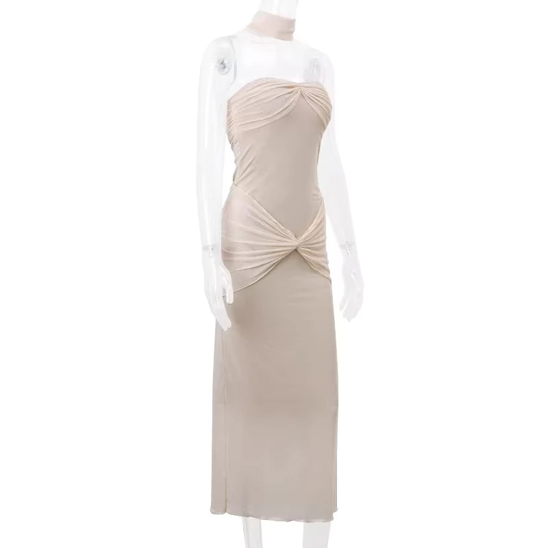 Elegant Long Fishtail Off Shoulder Solid Dress Shinny Glitter Ruched Slim Vestidos Temperament Evening Party Women Robe
