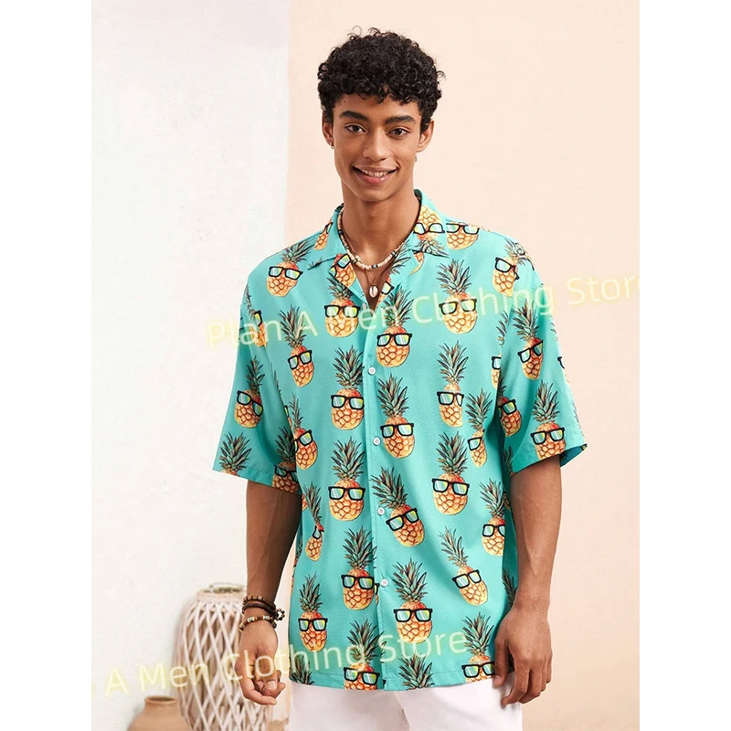 

Men's Shirt Pineapple print Short Sleeve Shirt Summer Hawaiian Shirt Digita Fashion Design Men's Clothing oversize Casual Shirts