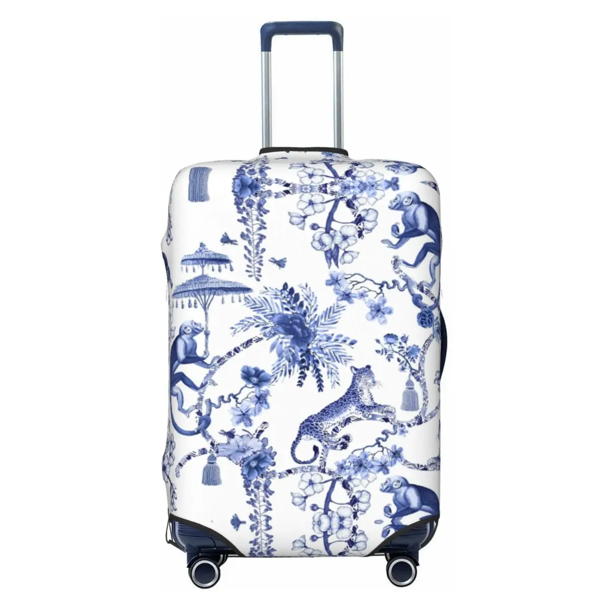 

Funny Playful Menagerie Blue And White Chinoiseire Pattern Luggage Cover Protector Elastic Porcelain Travel Suitcase Covers