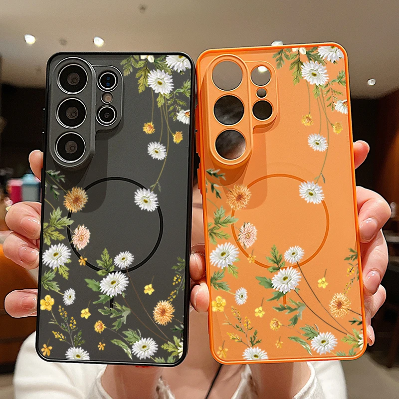 Magnetic Little Flower Pattern Phone Case For Samsung Galaxy S26 S25 S22 Ultra Edge S24 S23 FE A17 A56 A37 A16 A55 A36 A55 Cover