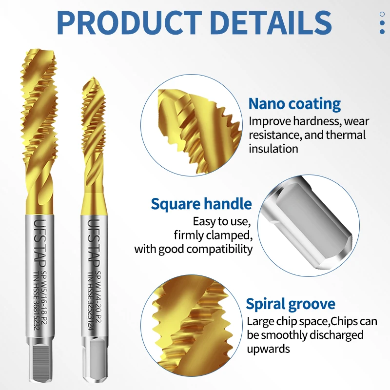 Fluteless Spiral Fluted TapMachine Taps Metric Fine Thread Extruding Titanium Nitride M35 Coating For Stainless Steel By Extrusi