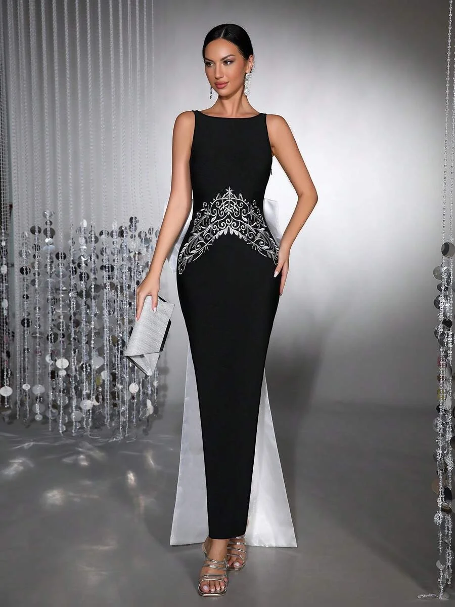 فساتين سهرة كلاسيكية أنيقة من قماش التفتي بطول الأرض بدون أكمام بدون ظهر فستان حفلة موسيقية بفيونكة فيستدوس دي فييستا مخصص