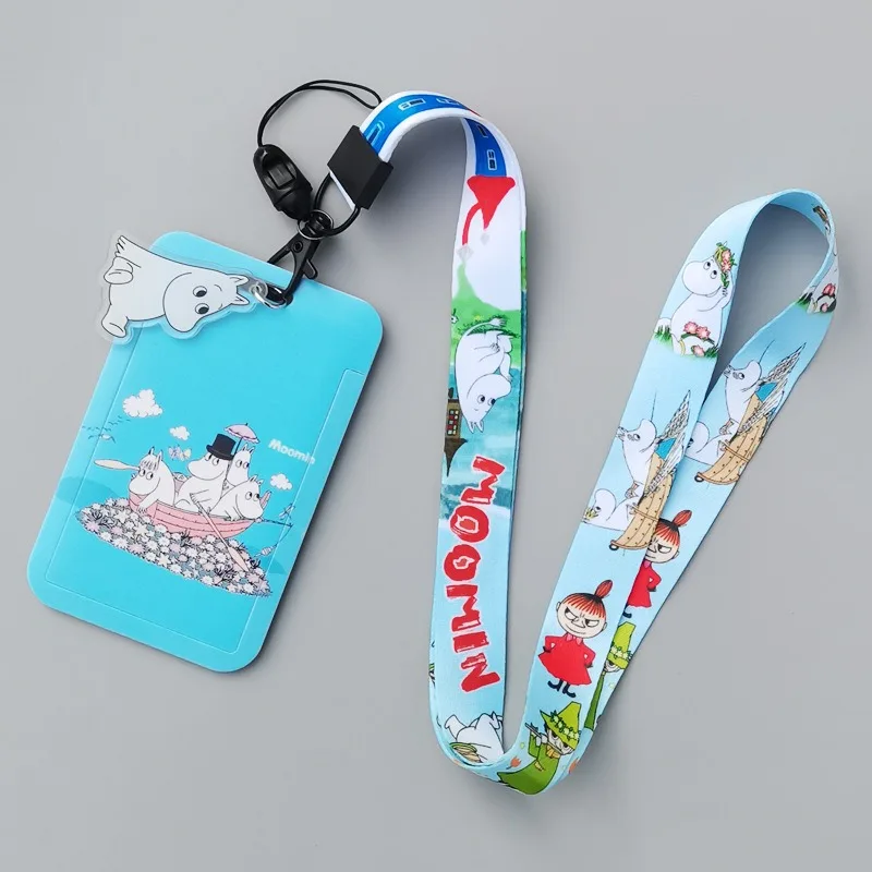 Moomin Cartoon Hard Card Holder Heat Transfer Print Polyester Lanyard Student Campus ID Badge Bus Subway Canteen Card Cover view 5