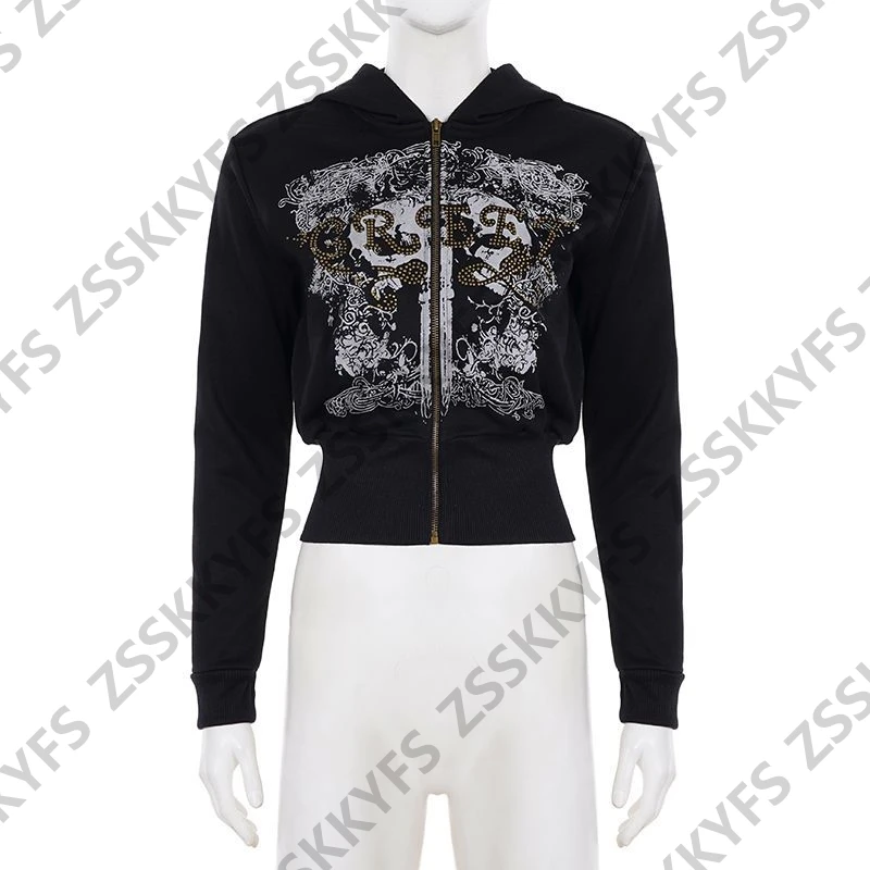 Winter Fashion Woman Streetwear Letter Hoodie Hot Girl Long sleeves Slim Women's Cropped Hooded Zip-up Y2k Clothes 2000s Hoody