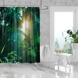 1PC Rural Bamboo Forest Series Shower Curtain,3D Embossed Washable Waterproof Shower Curtain,12 hooks,Family Bathroom Decoration