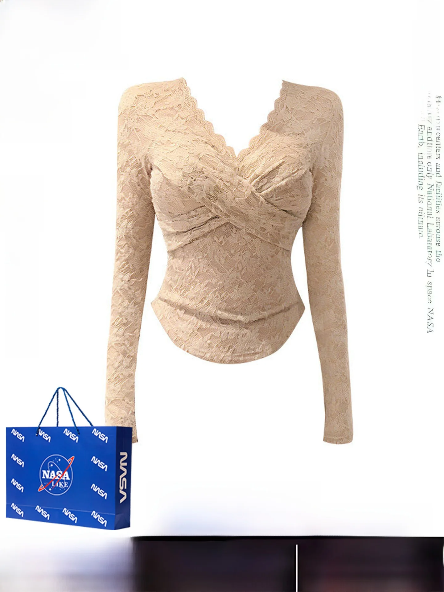 

Pure Desire Cross V-ne Embroidered Lace irt Women's Slim Fit Brued Base irt Sexy Autumn Winter Long Sve Top