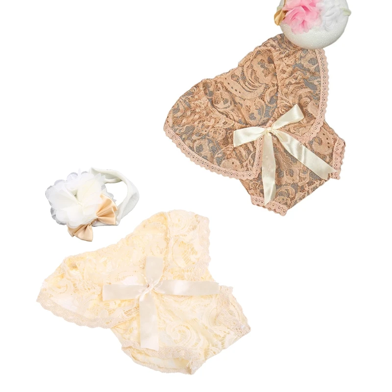 N80C Infants Girl Princess Clothing Flower Hair Band Headdress Vest Bodysuits Outfits