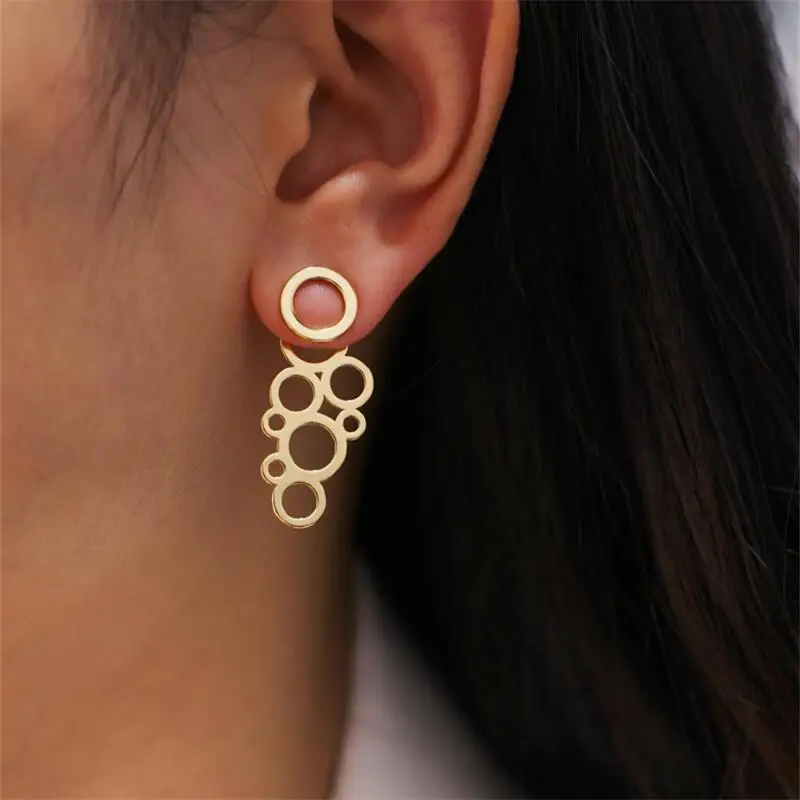 1-Pair Metal Geometric Hollow Circular Earrings Ear Jacket Women's Daily 2024 New Party Wedding Earrings Double Wear Method