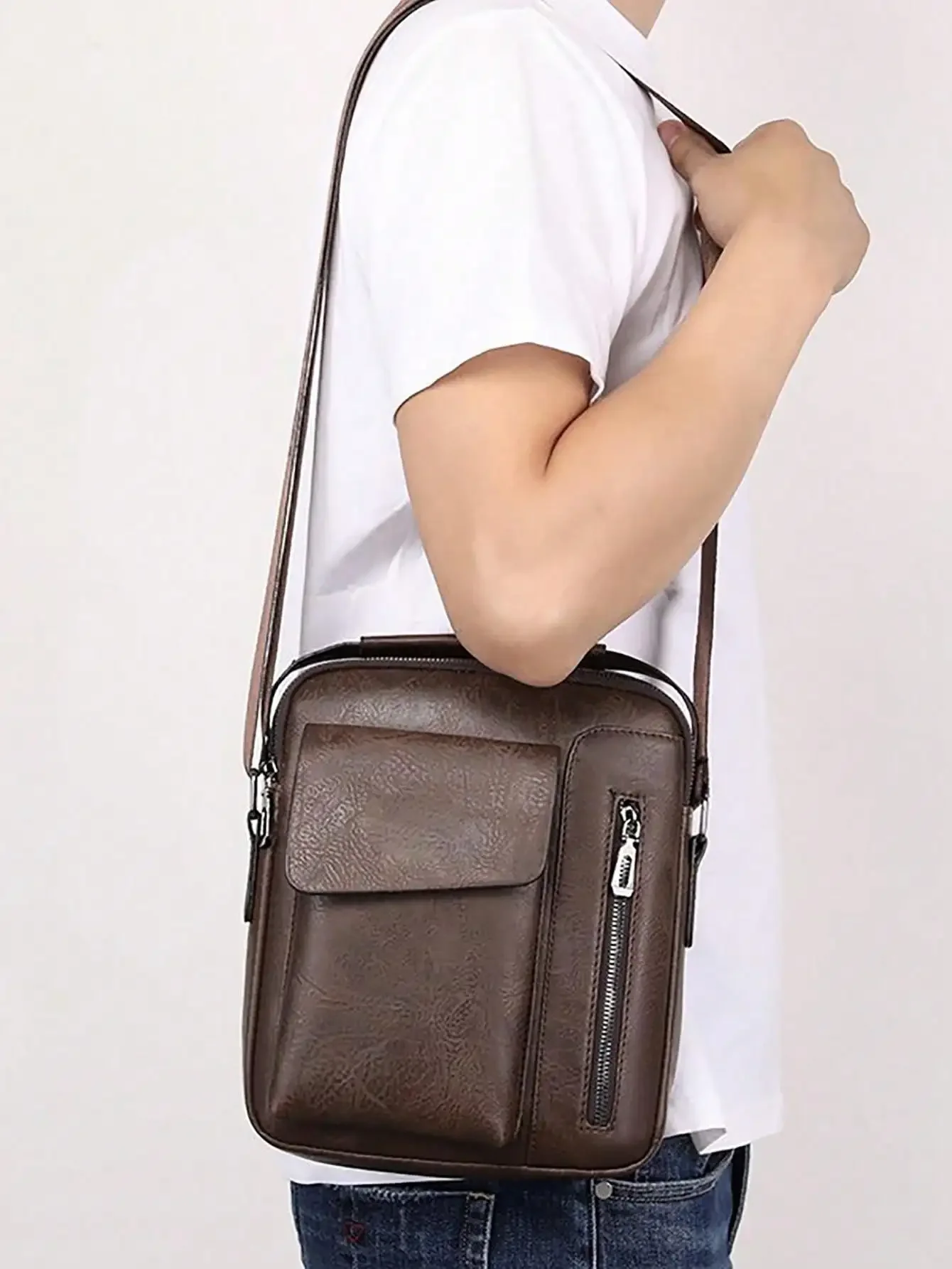 Men\'s Vintage Pu Leather Shoulder Bag Men\'s Business Carry-on Bag Crossbody Bag Business Travel Crossbody Bag