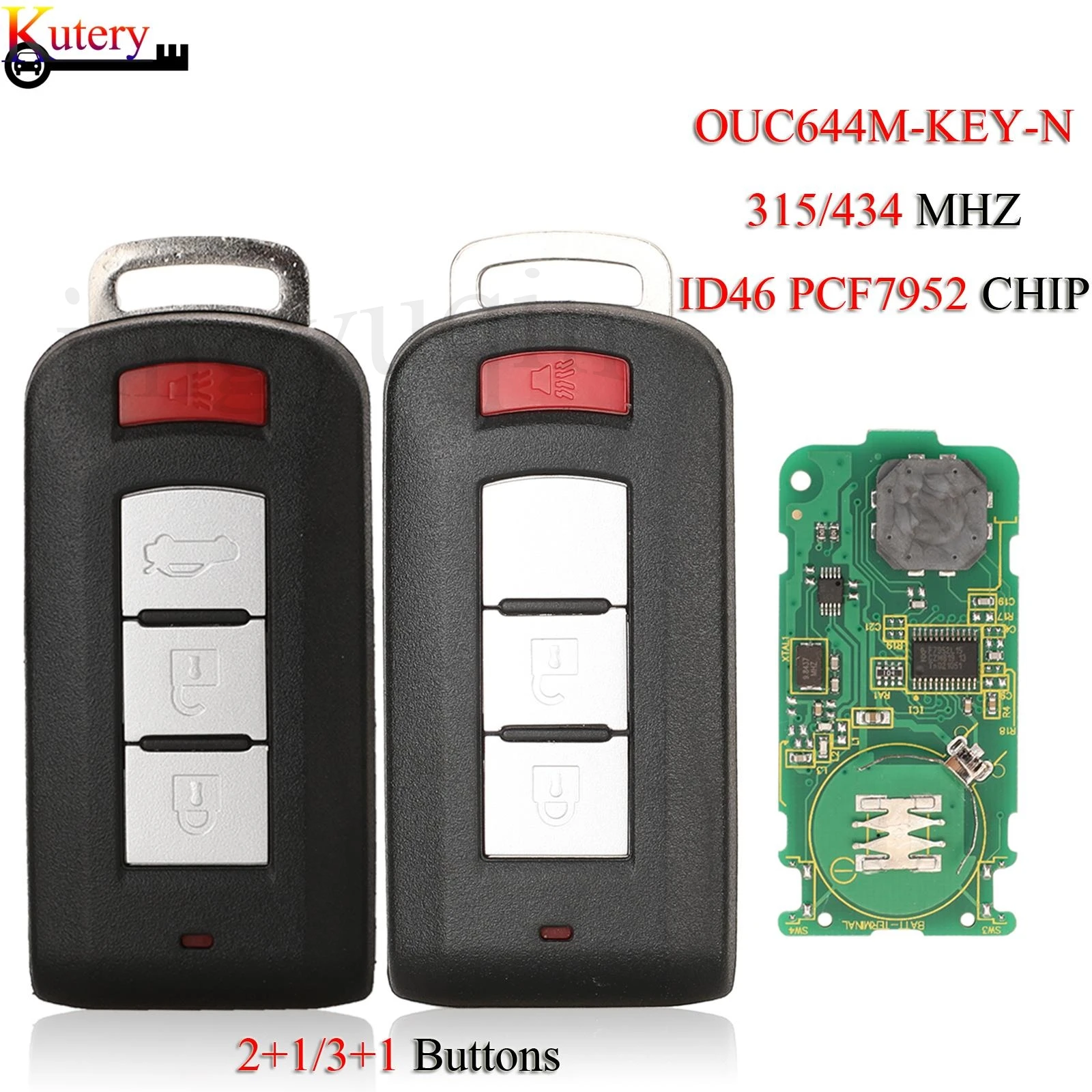 

jingyuqin Keyless-Go Remote Smart Car Key For Mitsubishi ASX Lancer Outlander PCF7952 315/434MHz OUC644M-KEY-N/G8D-644M-KEY-N 4T