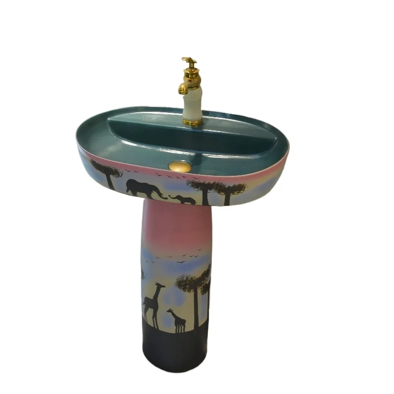 

Light luxury color floor-standing washbasin bathroom column basin large column washbasin small apartment sink