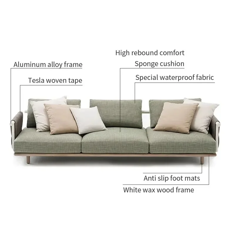 

-Modern Luxury Leisure Teak Outdoor Furniture Rope Sofa Combination Set Hotel Lobby Garden Living Room Park Courtyard