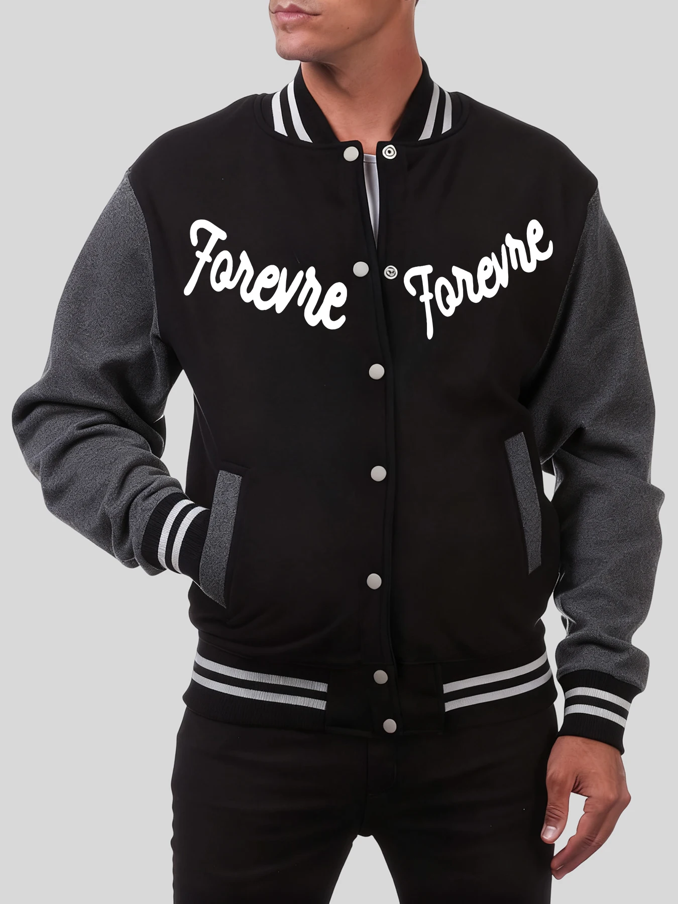 

Мужская куртка Forever Young And Happy Prints, модная свободная бейсбольная форма, осенняя повседневная одежда, флисовая винтажная спортивная одежда