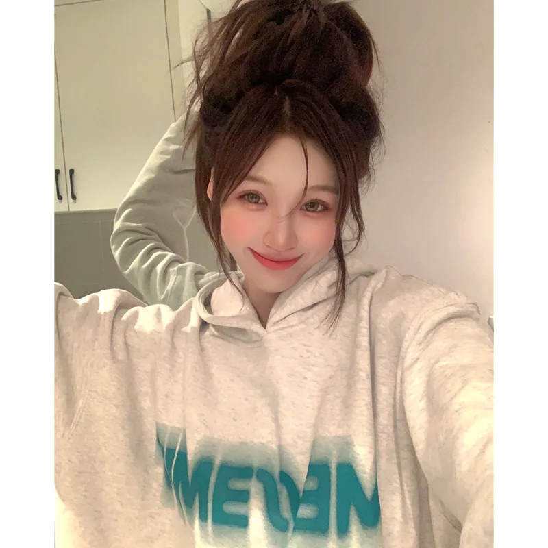 

2024 Autumn Womens Clothing Vintage Casual Street Sweatshirt Y2K Letter Printing Pullover Long Sleeves Warm Oversize Ladies Tops