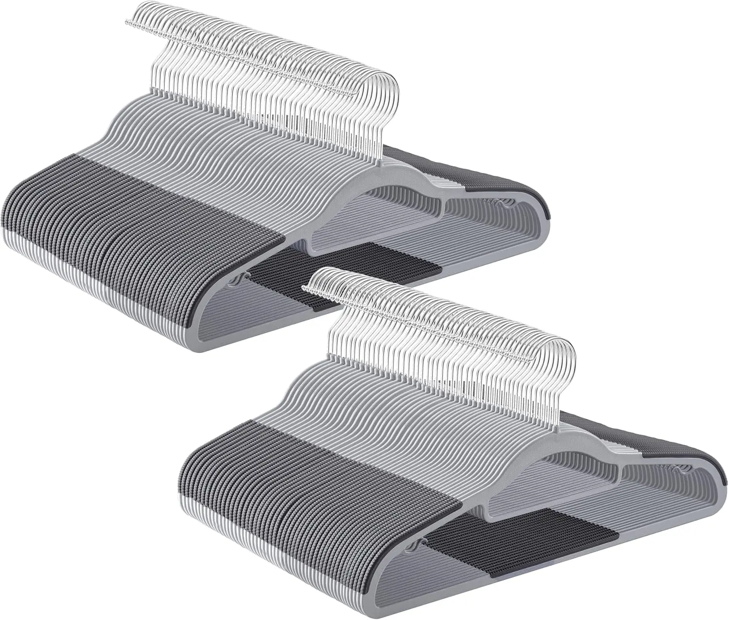 100 عبوة من شماعات بلاستيكية رفيعة، شماعات ملابس غير قابلة للانزلاق موفرة للمساحة مع 360 درجة °   خطافات دوارة، رمادي فاتح/رمادي داكن