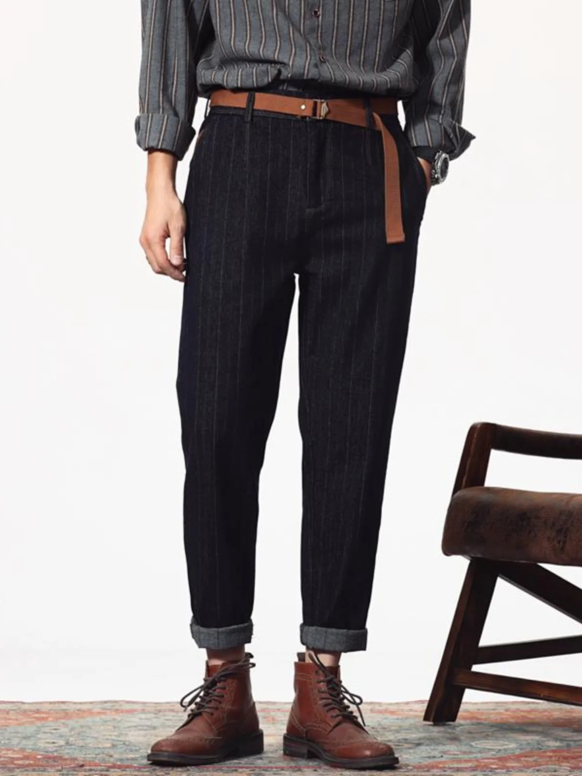 

American Retro Loose Fit Stretchy Briti Sle Slimming Straight Leg Jeans Men's Casual Cotton Stretch Denim mid High Waist ...