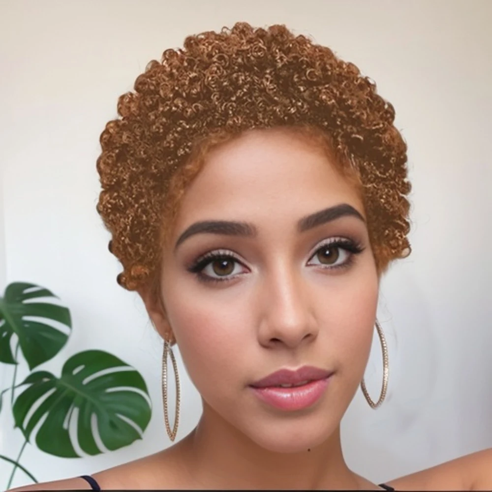 

Короткие вьющиеся парики Цветная стрижка пикси Бразильский парик Virgin Remy из 100% человеческих волос Полный машинный парик для женщин