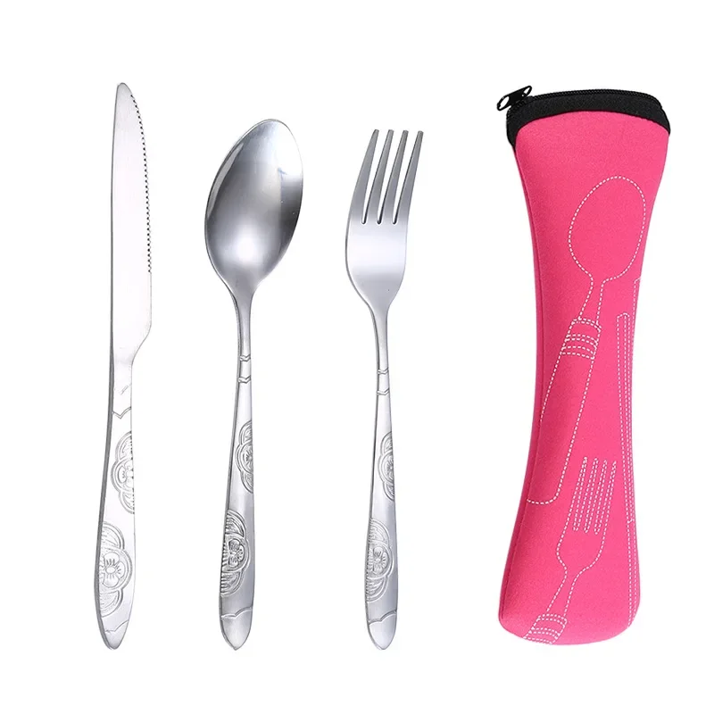 

Stainless Steel Western Style Steak Knife Fork Spoon Cloth Bag Portable Western Style Tableware Set Three Piece