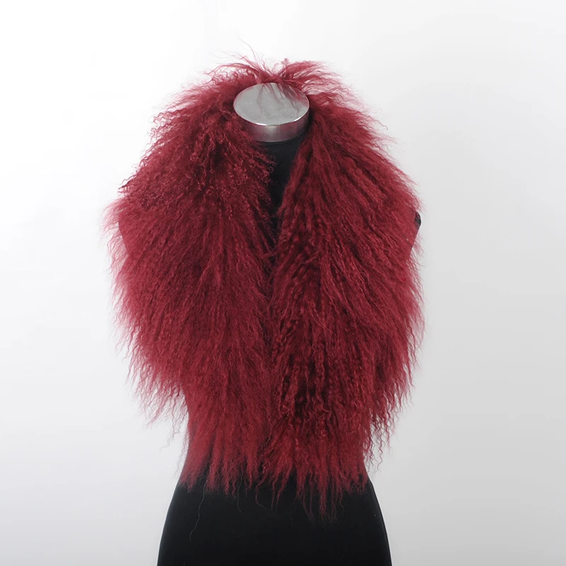 Women's Winter Mongolian Wool Scarf Lamb Scarves Lady Warm Wraps Curly Sheep Hair Neck Warmer