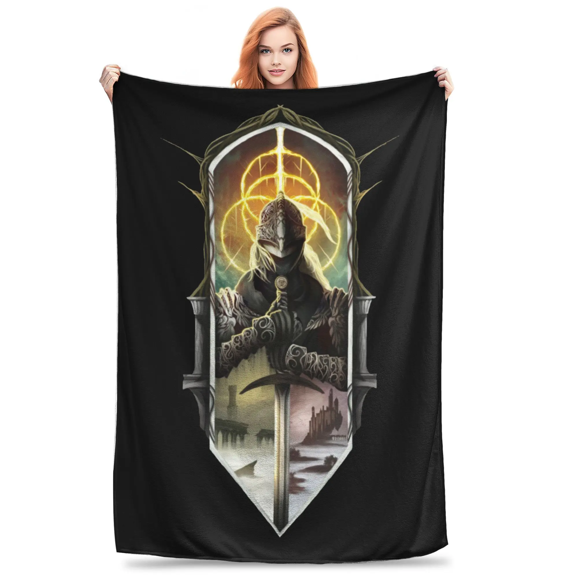 Eldened Ringed Symbol for Gamers Fleece Throw Blanket Undead Knight Blankets for Sofa Couch Soft Bedroom Quilt