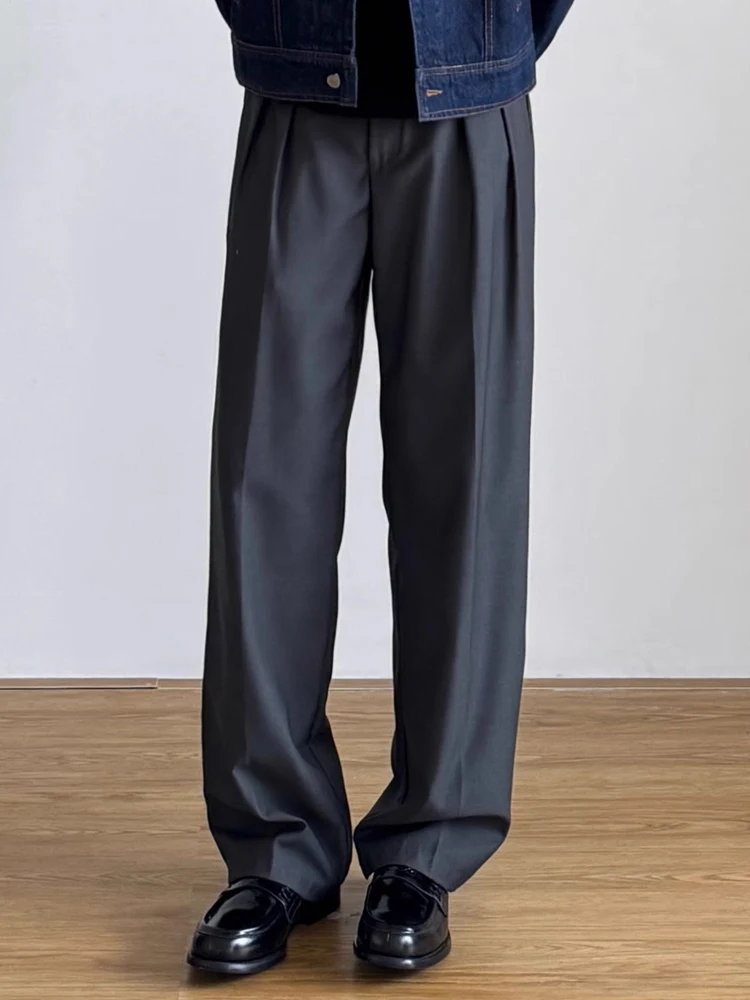 

American Retro Pleated Casual Pants Men's Autumn Middle S Loose Straight Leg Wide Leg West Pants Casual Loose Fit Trousers