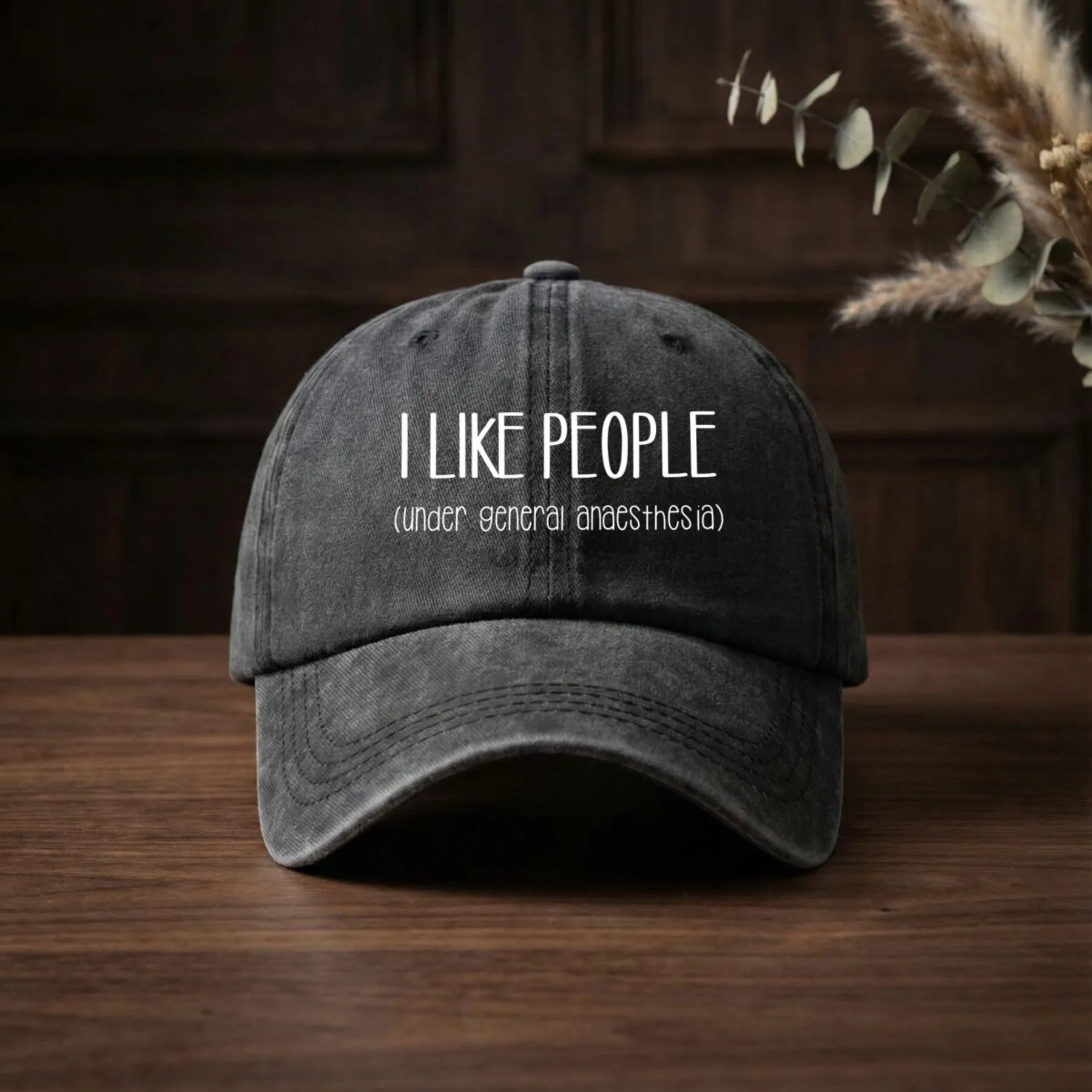 I-Like-People-Under-General-Anesthesia-Vintage-Washed-Baseball-Cap-Unisex-Cotton-Adjustable-Sun-Protection-Cap