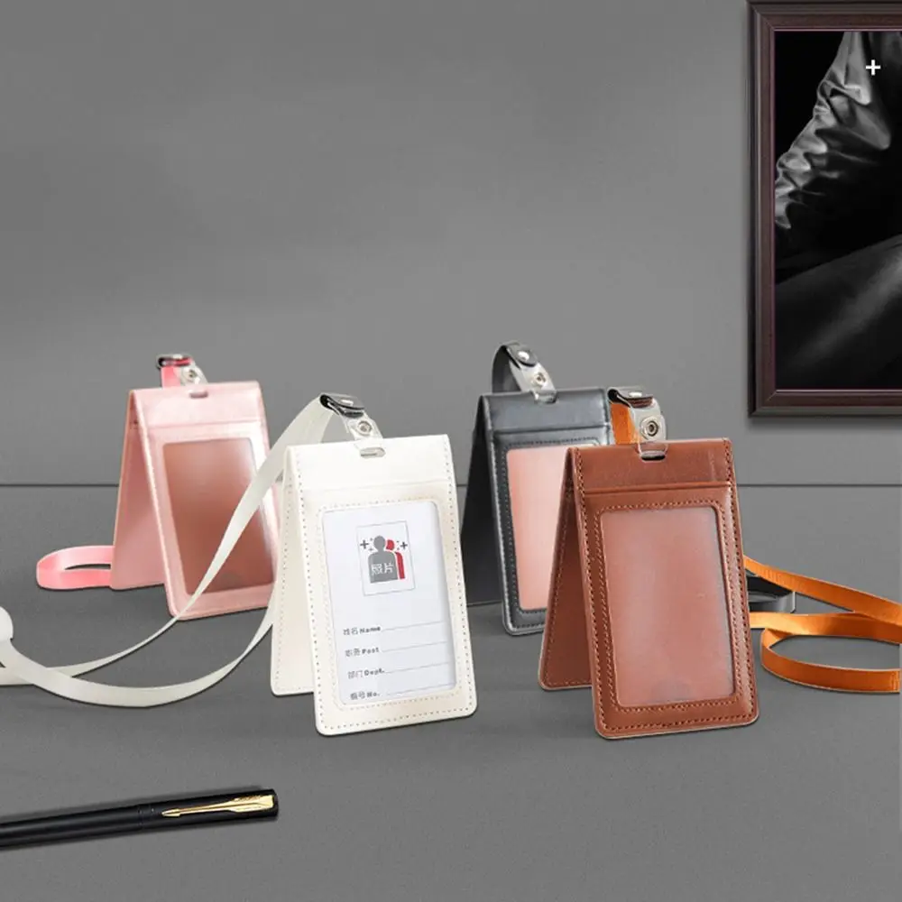 Mode Kaarthouder Lanyard Draagbare Pu Lederen Id-Kaarthouder Magneet Eenvoudige Credit Badge Houder Vrouwen