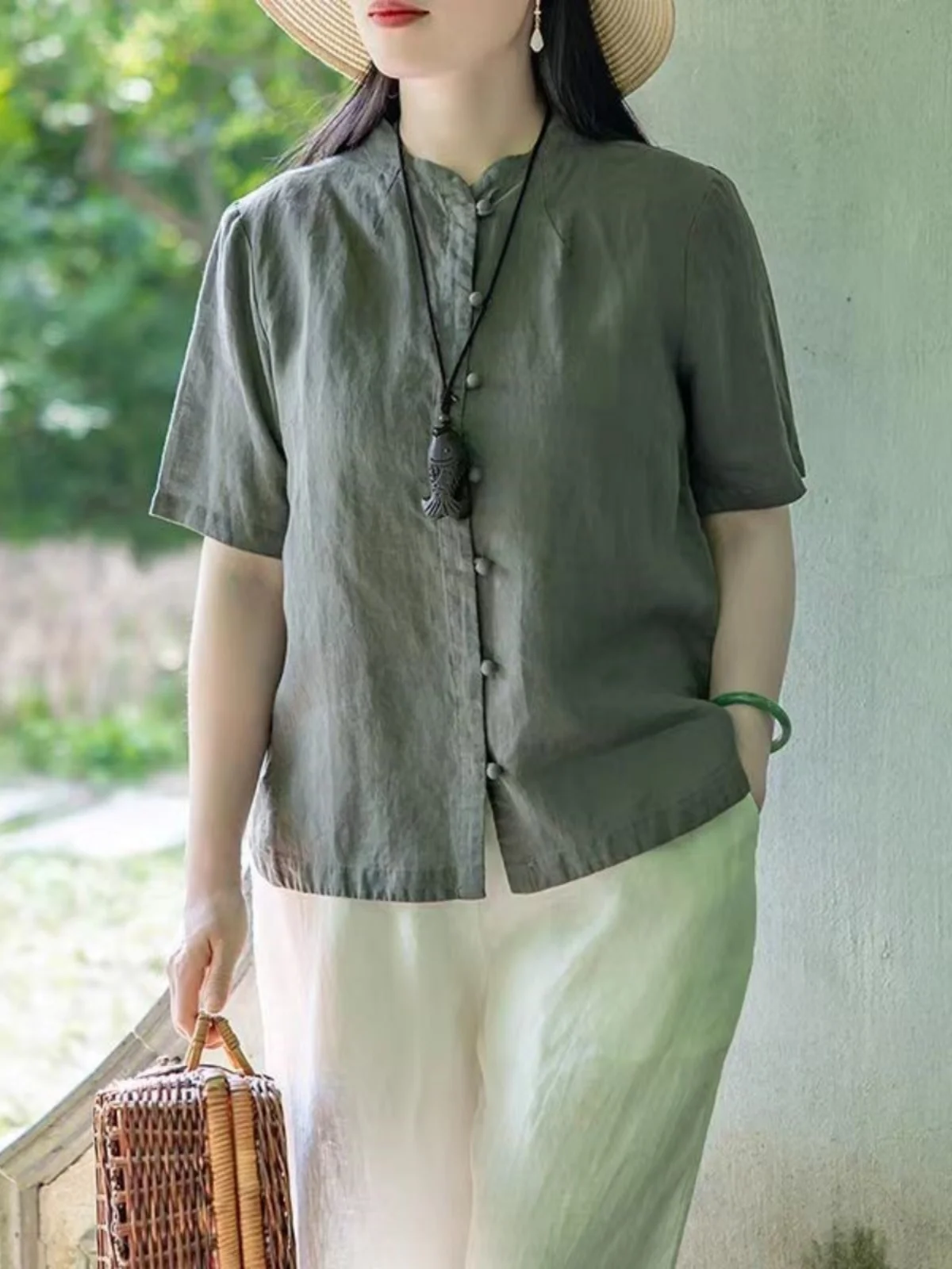 

Новая женская летняя блузка из хлопка и льна в стиле ретро с одной пуговицей, дизайн Sve, для повседневной носки