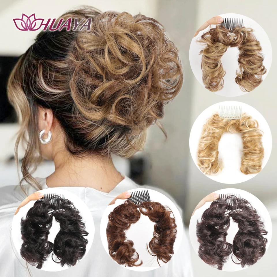Synthetic Messy Curly Hair Bun/Chignon With Comb Wrap-around Updo Ponytails Hair Extensions Curly Hairpieces