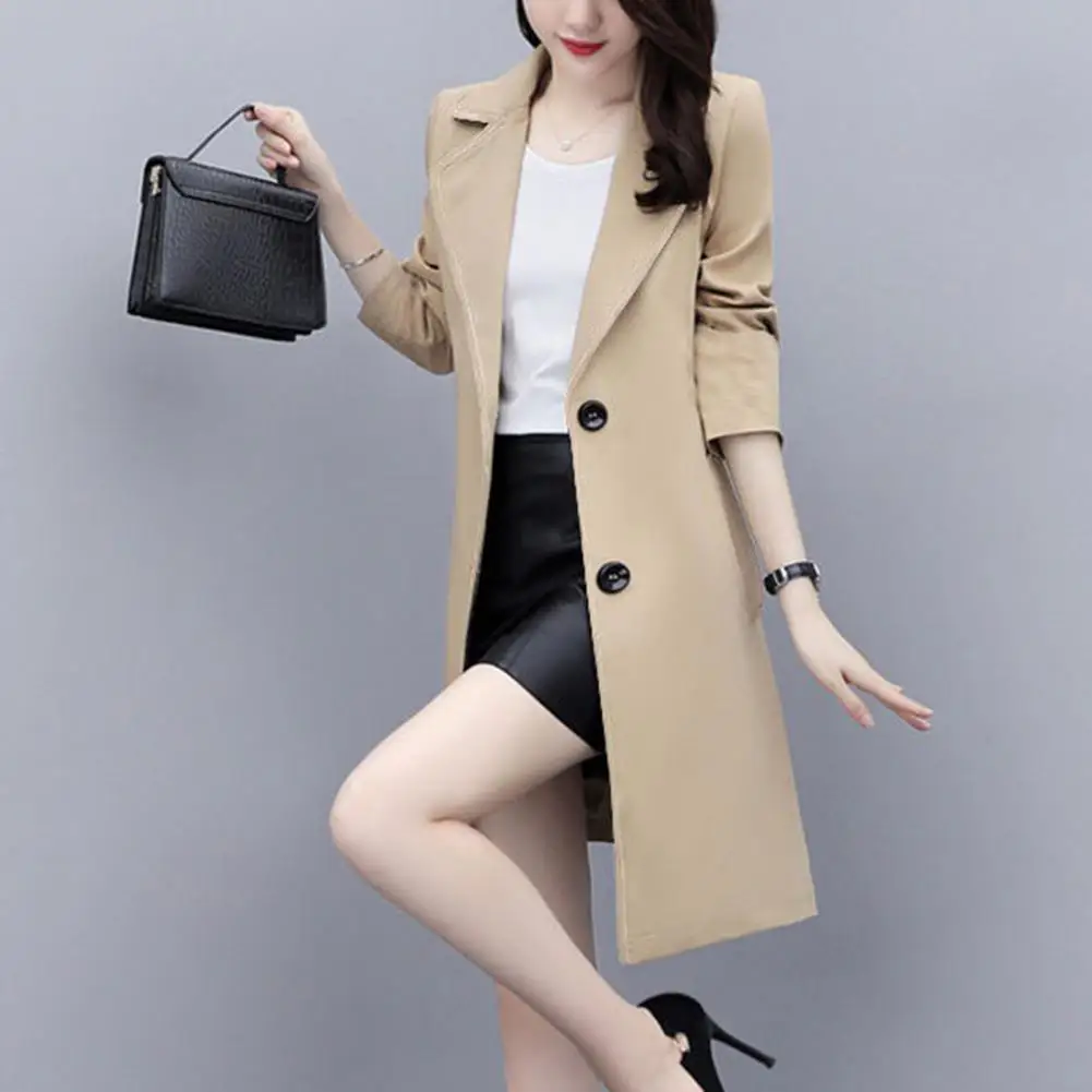 Trench coat de botão duplo elegante feminino com bolsos, jaqueta aconchegante feminina, cardigã de lapela, estilo formal de negócios, trajeto formal