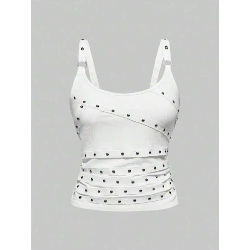 Y2K sexy spicy girl style chic rivet tank top Europe and America summer trendy fashion high street slimfit slimming tank top emo