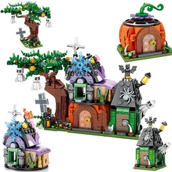 4 In 1 Halloween Pumpkin House DIY Building Blocks City Kid Pumpkin Carriage Model Set Bricks Toys for Children Gift