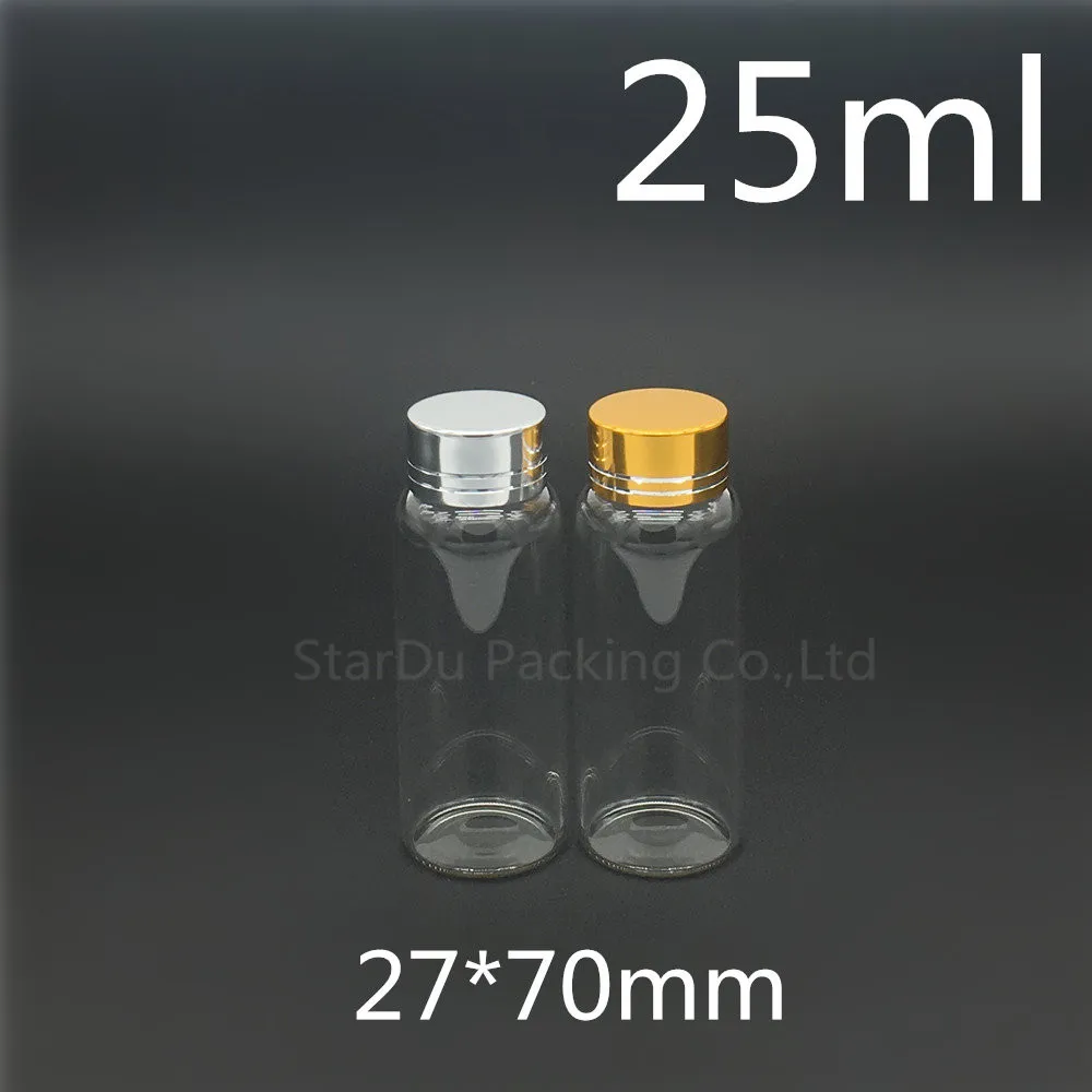 Free Shipping 200pcs/lot Diameter 27mm 25ml Aluminum Cover Neck Glass Bottle For Vinegar  alcohol,carft/storage Candy Bottles