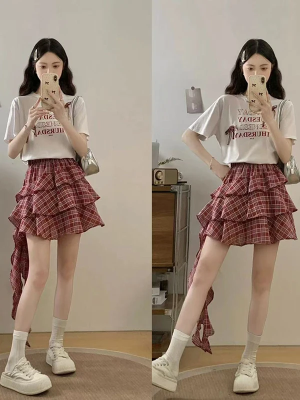 

plus Size Casual Print Short Sleeve Women's Set Summer Slimming Cake Skirt Two Piece Set Comfortable Breathable Fashionable