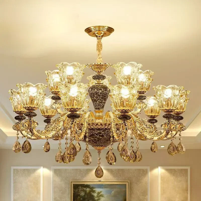 

ELARA European Luxury Crystal Chandelier LED American Living Room Restaurant Bedroom Villa Hotel Clothing Store Pendent Lamp