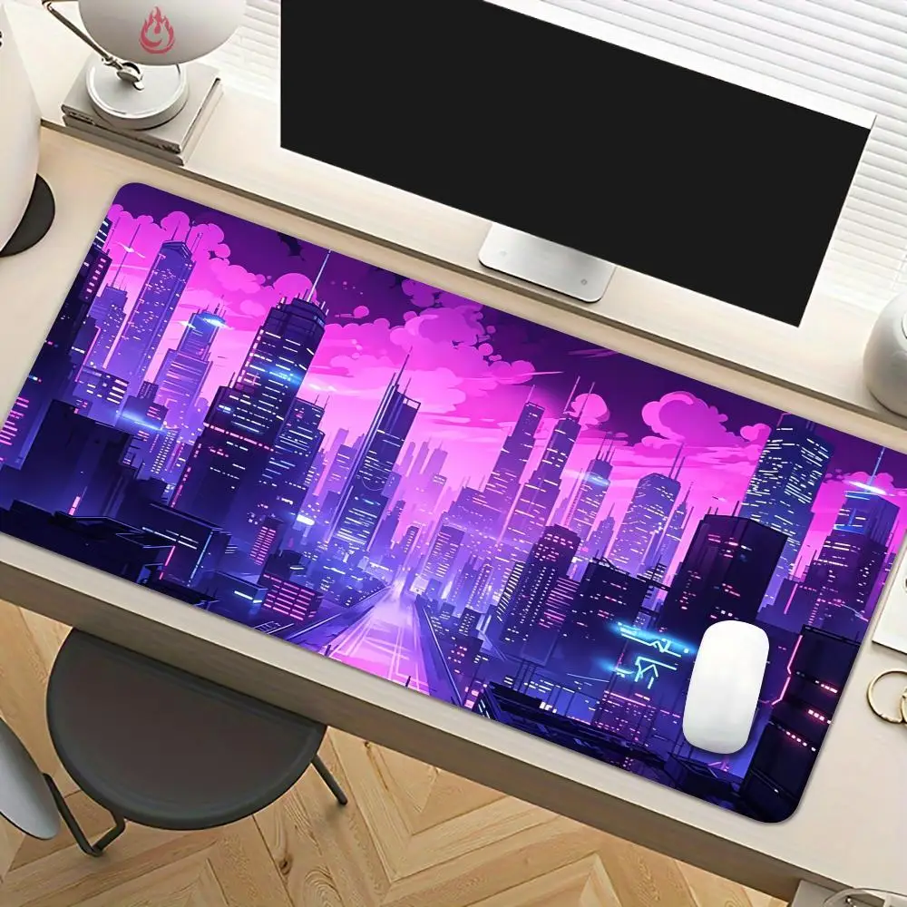 Bustling futuristic city Mouse Pad Desk Mat Large Computer Office Carpet XXL Mousepad Gamer Gaming PC Accessories Keyboard Rug